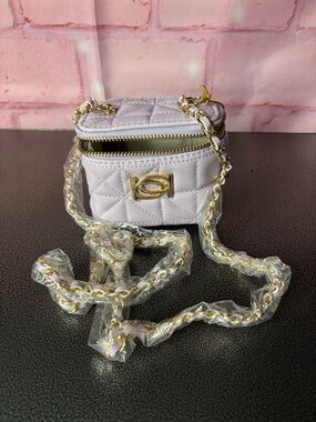 bebe Quilted Mini Crossbody in Pale Lavender with Gold Chain